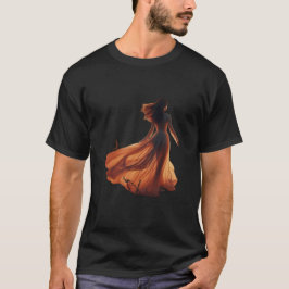 Mulher em um vestido fluido em camiseta preta de m