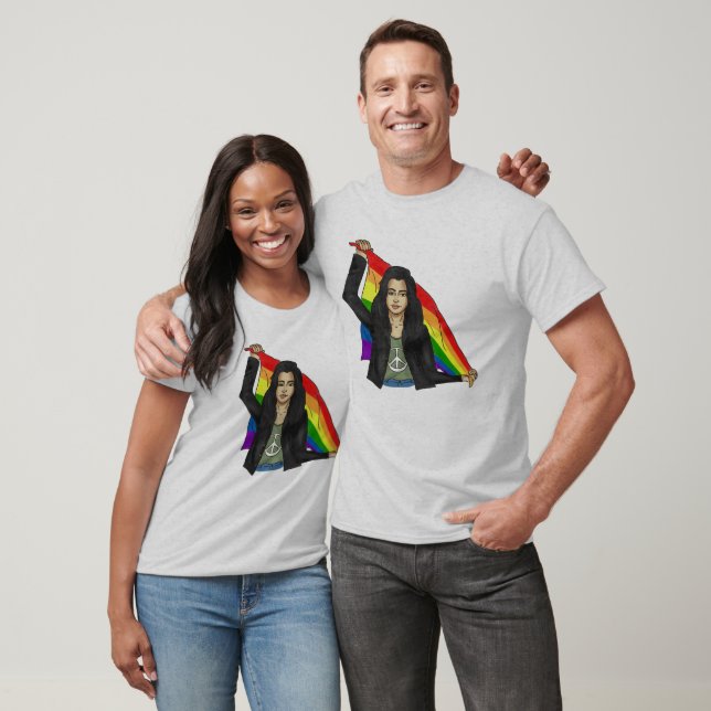 Mulher em uma camiseta da Paz com uma bandeira do  (Unissex)