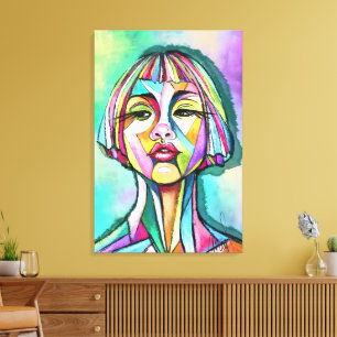 Mulher Estilo de Arte Cubismo Impressão em Tela