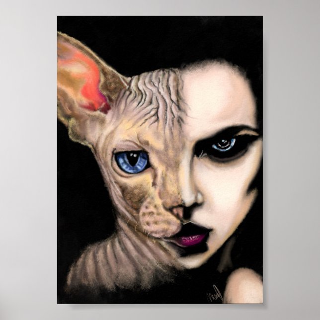 Mulher Gato - Poster de Rosto - Arte Pintura (Frente)