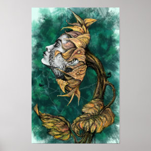 Mulher Girassol Arte de Poster Surrealismo - Pintu