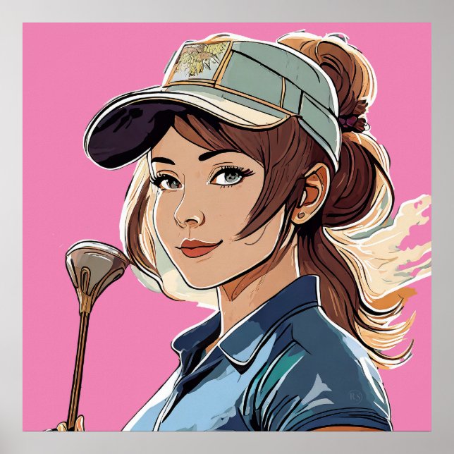 Mulher Golfer - Impressão de Golfe Art (Frente)