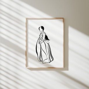 Mulher Hanbok Coreana com Norigae Ink Poster