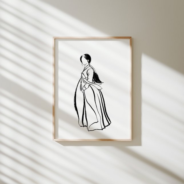 Mulher Hanbok Coreana com Norigae Ink Poster (Criador carregado)