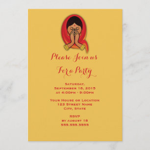 Mulher Hindu em Pose de Namaste Convite de Festa G