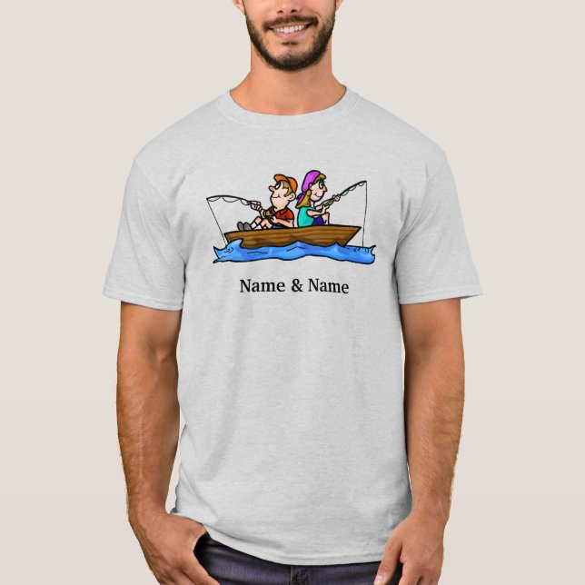 Mulher-homem pescando em camiseta personalizável d (Frente)