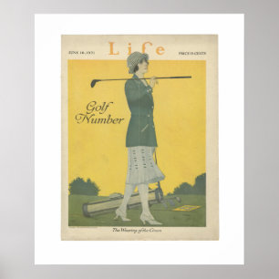 Mulher jogador de golfe vintage vida poster junho
