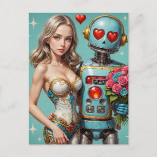 Mulher Loira e um Robô Encontraram Cartão Postal d