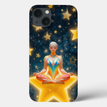 Mulher meditante numa estrela brilhante