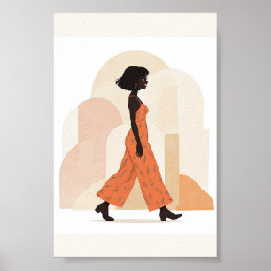 Mulher Minimalista a Caminhar Poster de Terracota