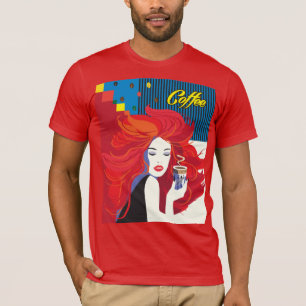 Mulher moda com xícara de café T-Shirt
