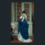 Mulher na Biblioteca Poster<br><div class="desc">Imagem de uma mulher em pé numa biblioteca lendo um livro. Ela está vestindo um belo vestido azul longo com uma camisa branca. Uma bela imagem serena de 1887.</div>