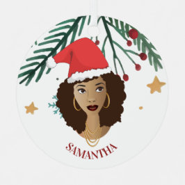 Mulher Negra, Chapéu Vermelho Natal, Árvore, Estre