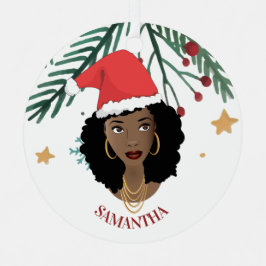 Mulher Negra, Chapéu Vermelho Natal, Árvore, Estre
