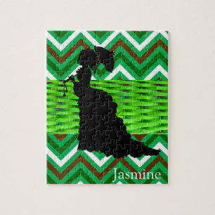 Mulher Negra quebra-cabeça Verde Chevron Negra