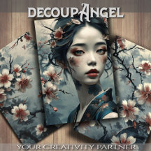 Mulher Oriental Elegante Entre Flores - Decoupage