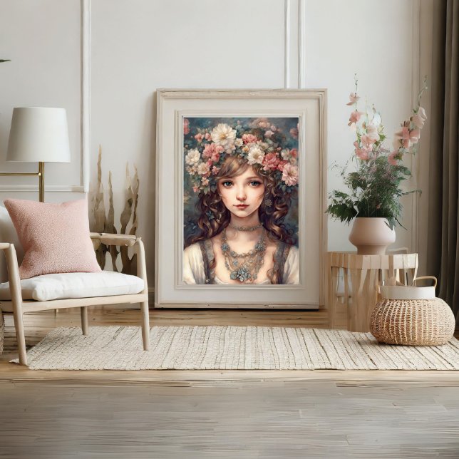 Mulher: Poster de Madame Retrait Flower Art (Beautiful Claudia with Flowers Poster)