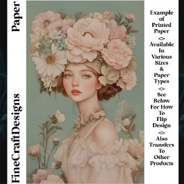 Mulher Retrato Delicado Flores CP2 Papel Craft