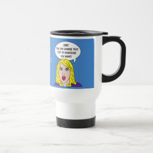 MULHER RETRO com SUAS canecas do costume do TEXTO