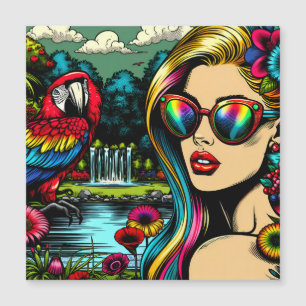 Mulher Retro e Papagaio no Parque Pop Art