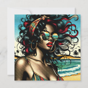 Mulher Retro na Praia em Estilo de Arte Pop de Qua