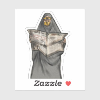 mulher saudita lendo o adesivo de notícias