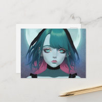 Mulher Triste de Anime Olhos Azuis Cartão Postal