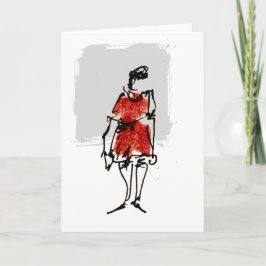Mulher Vestido Vermelho Feliz Cumpleanos Cartão de