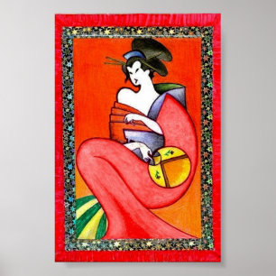 Mulher Vestindo um Cartaz de Impressão de Kimono