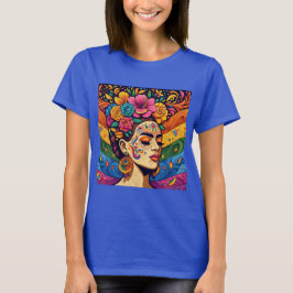 Mulher Vibrante com flores em T-Shirt