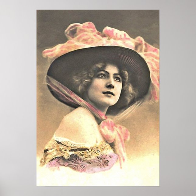 Mulher Vintage com Poster de chapéu (Frente)