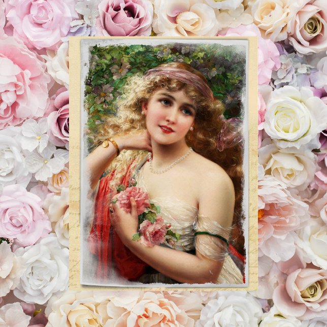 Mulher Vitoriana com Cartão Postal de Rosas Rosas (Criador carregado)