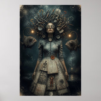 Mulher Vitoriana Surrealista Impressão de Arte de