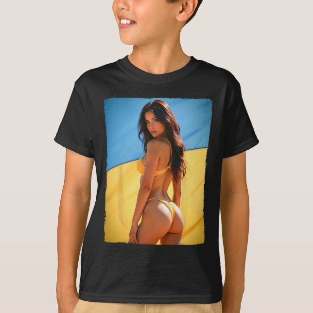 Mulher Y Em Camiseta - Morena De Biquíni E Bandeir (Frente)