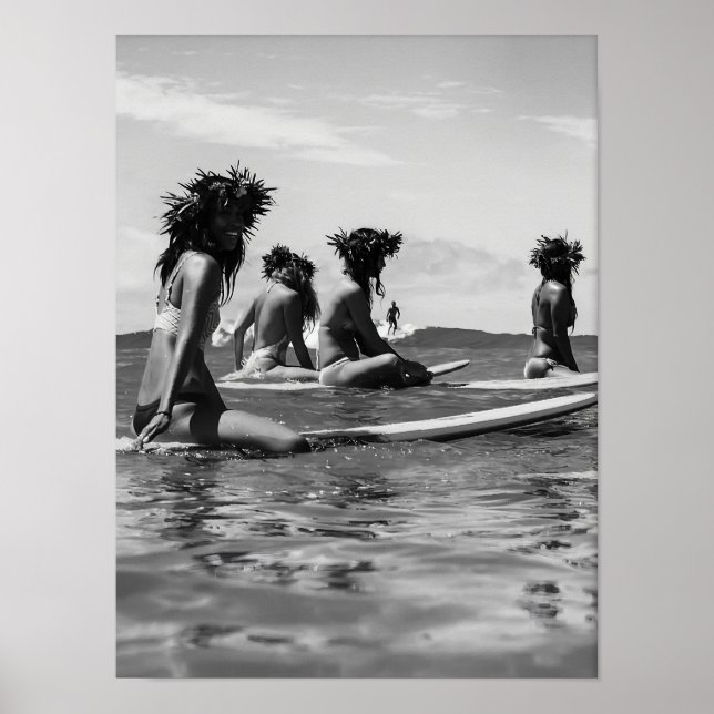 Mulheres Afro-Americanas Impressão de Surf, Preto  (Frente)