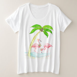 Mulheres da palmeira do flamingo mais o t-shirt do