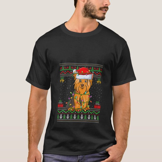 Mulheres estilo suéter feio Santa Yorkshire Terrie (Frente)