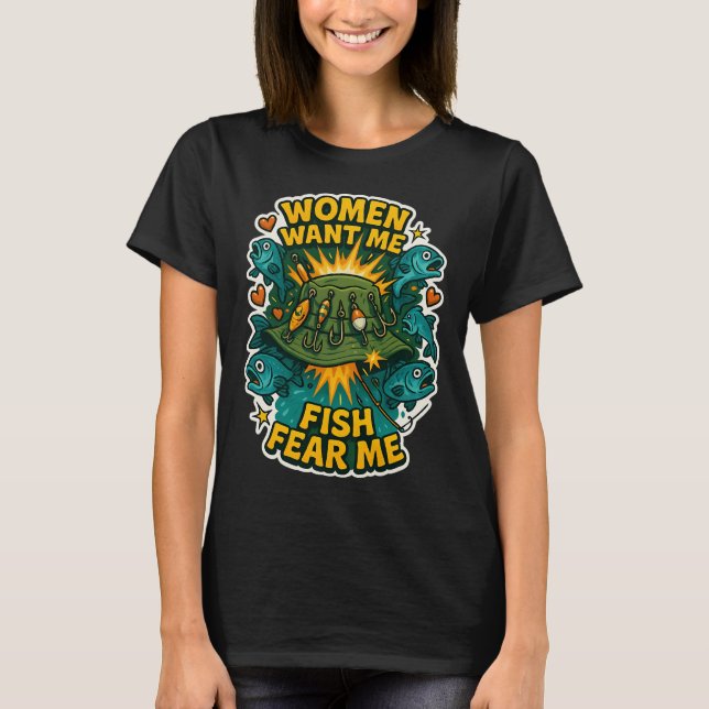 Mulheres Me Querem Peixe Me Teme Camisa - Camisa D (Frente)