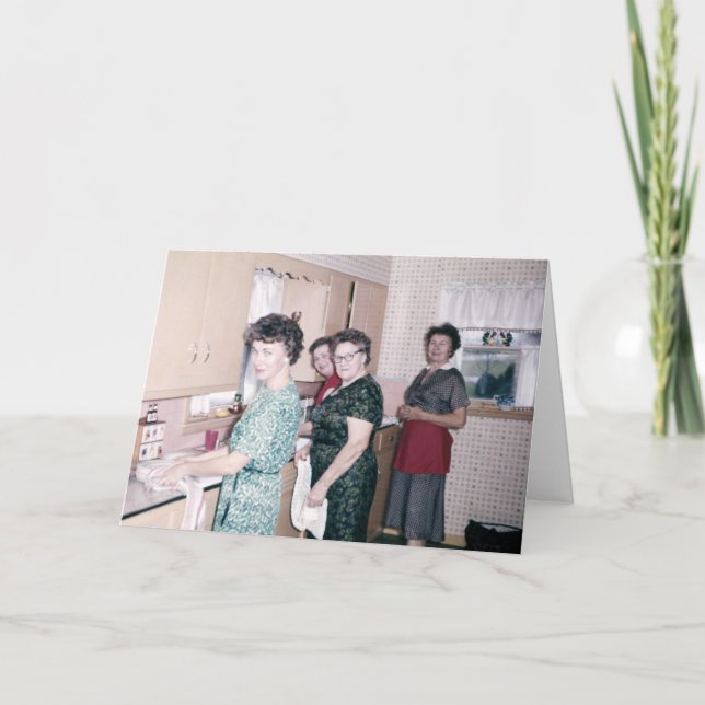 Mulheres no cartão retro da cozinha (Frente)