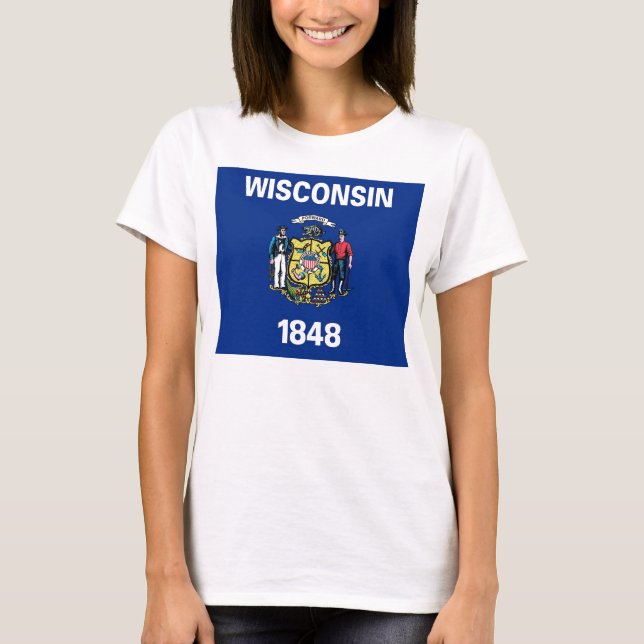 Mulheres T Camisa com Bandeira do Estado de Wiscon (Frente)