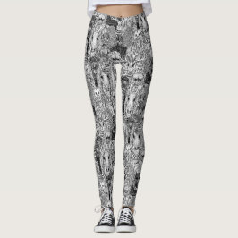 multidão de criptozoológicos leggings preto e bran