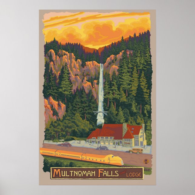 Multnomah Falls & Lodge, Poster de viagens Oregon (Frente)