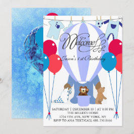 Mundo dos Balões Azuis Primeiro Convite de Anivers