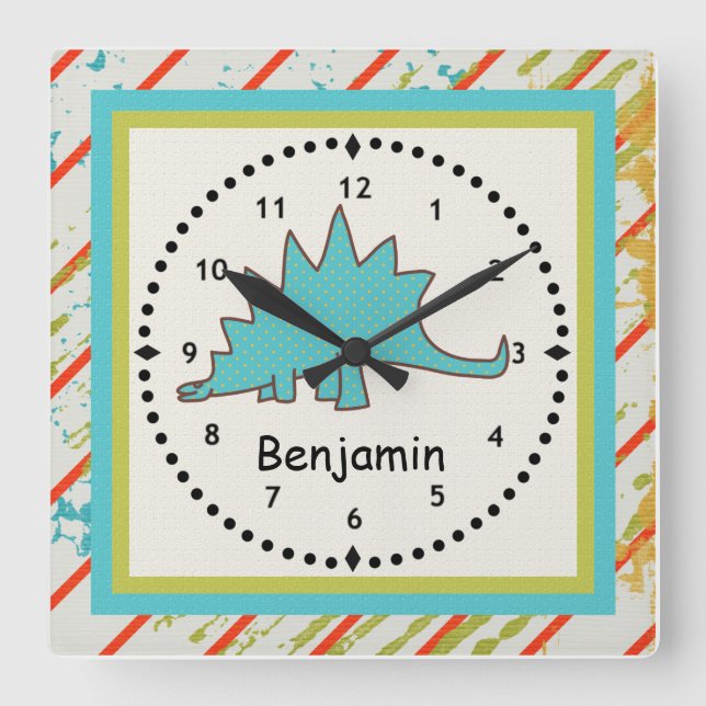 Muro de Dinossauro Infantil Relógio Azul Stegossau (Frente)