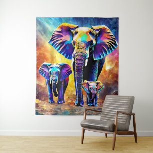 Muro de Tapeçaria da Família Elefante Bonita