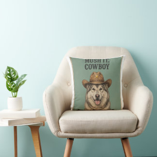 "Mush It, Cowboy" Almofada Husky com chapéu de cow