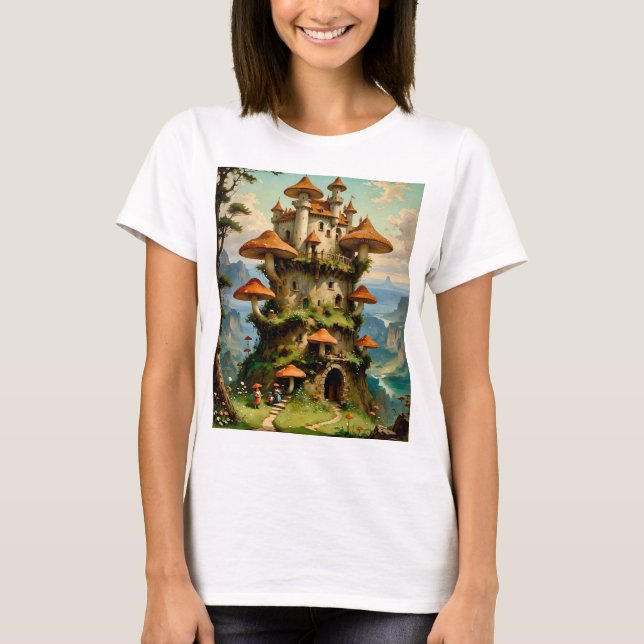 Mushroom Castle Fantasy Art Whimsical T-Shirt Desi (Frente)