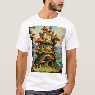 Mushroom Castle Fantasy Art Whimsical T-Shirt Desi