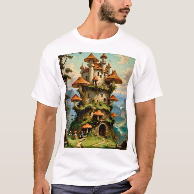Mushroom Castle Fantasy Art Whimsical T-Shirt Desi (Frente)