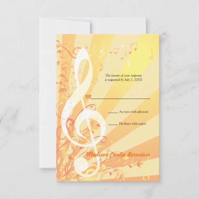 Music Clefs Bat Mitzvah Small Reply Convite (Frente)